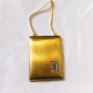 Golden Metal Mondaine Three Section Compact with Stone Front  # 20882